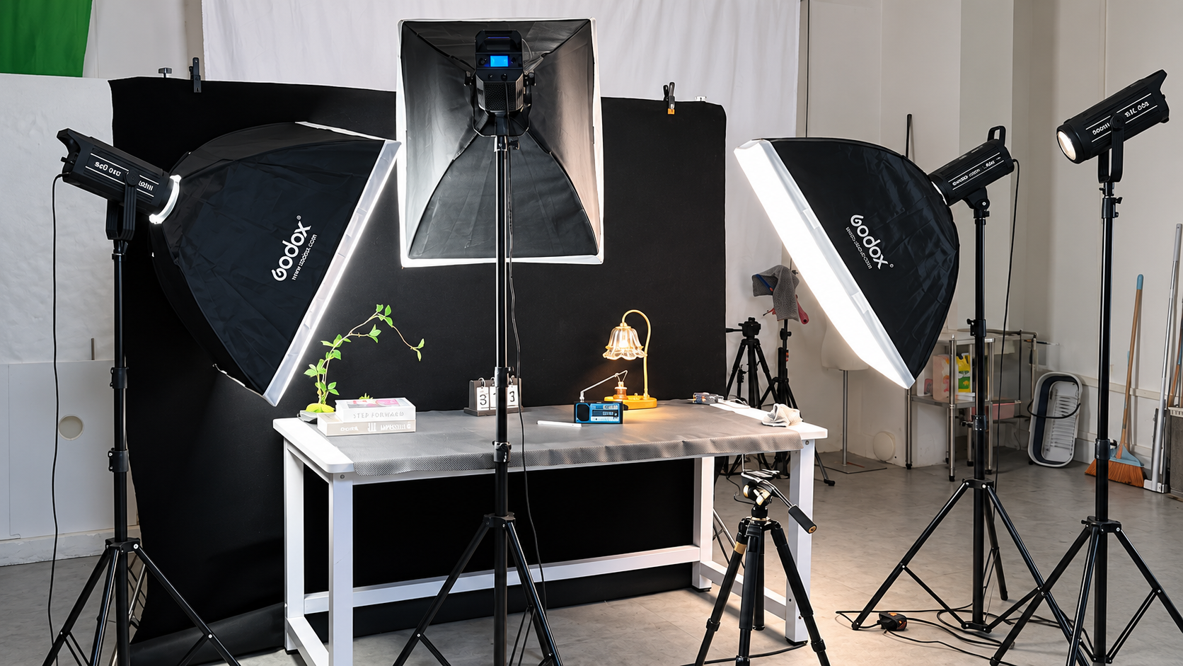 Product video production with studio lighting and camera equipment