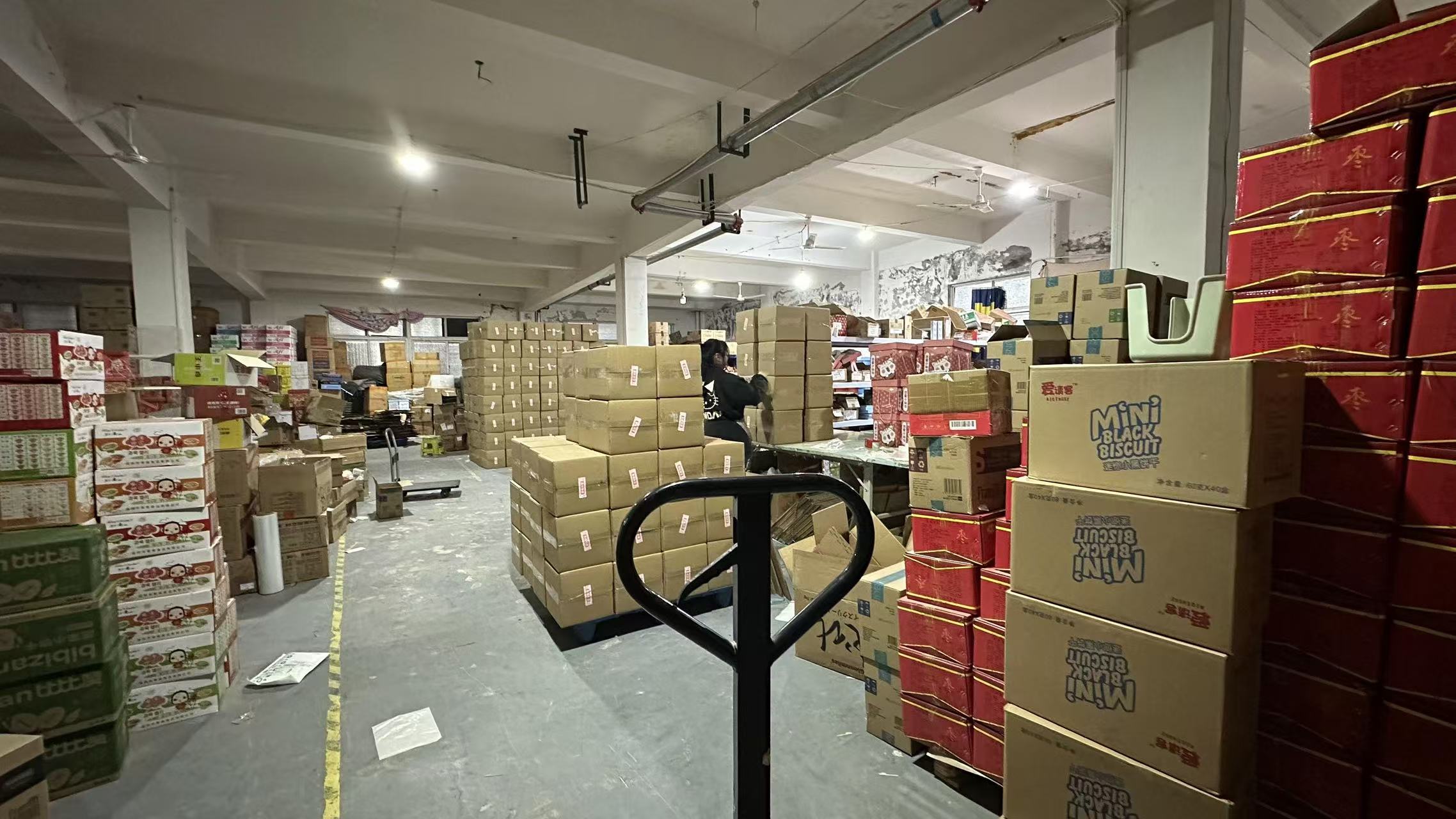 Packaged snack products and cartons in the cooperating supplier's stockroom